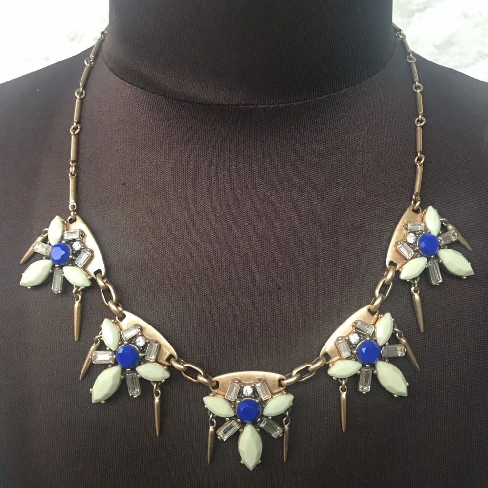 J. Crew Statement Necklace Gold/Blue/Cream